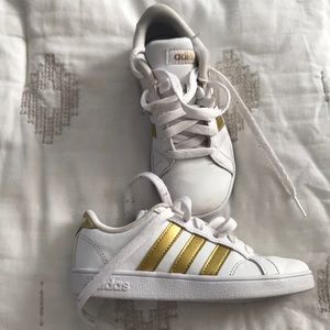 Gold and white kids adidas